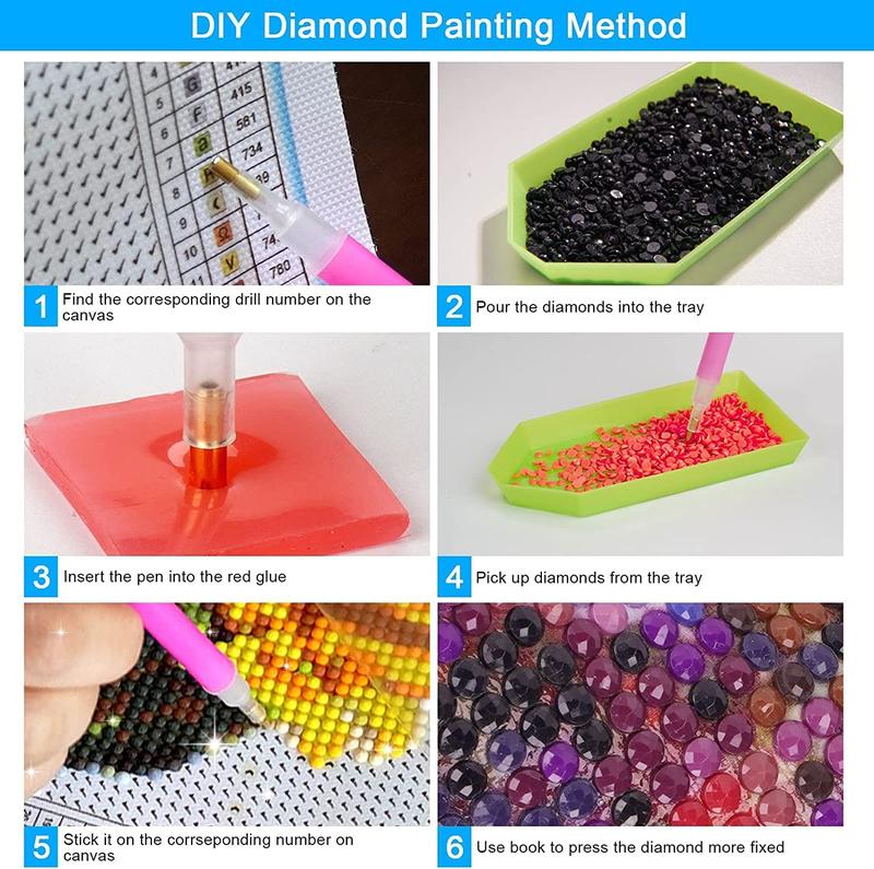 6 Sets Diamond Painting Kit, 5D Adult Diamond Art Circle Full Diamond Painting Kit, Diamond Digital Painting Kit, Gemstone Art Painting Kit, DIY Diamond Painting Beginner Kit (11.8x15.7 inches)