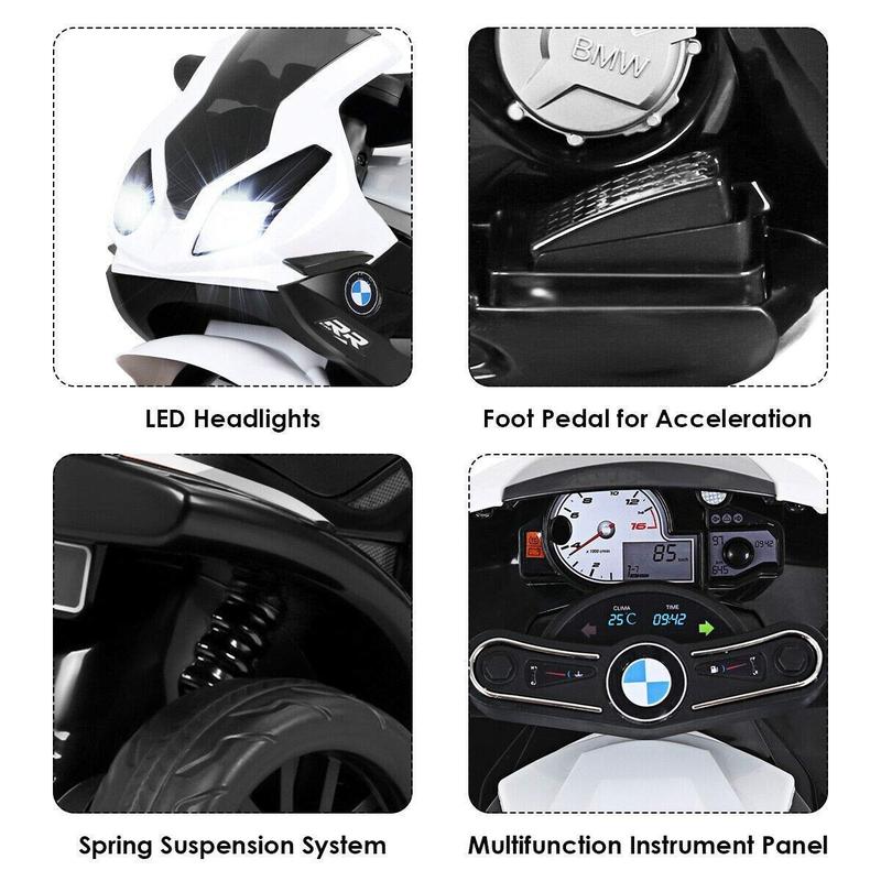 [LiveOnly] Costzon 6V Battery Powered 3 Wheels Motorcycle Toy, Ride on Motorcycle w Headlights &Music, Pedal