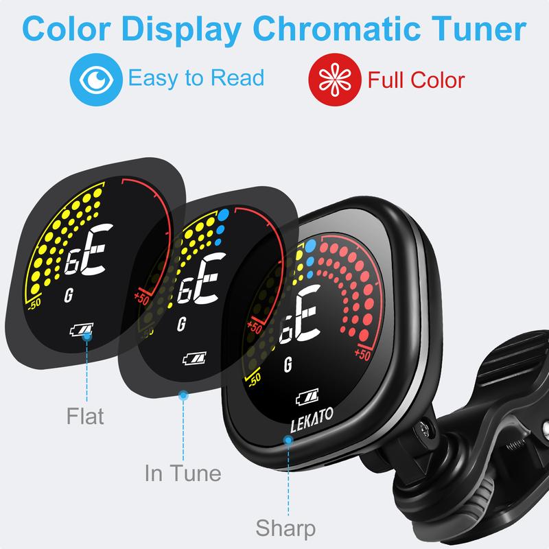 LEKATO WST-6800 Clip On Guitar Tuner Rechargeable, Tuner for Guitar, Bass, Ukulele, Violin & Chromatic Tuning Modes, Fast Accuratie Tuning, Super Bright Display to Read, for Professional Beginners