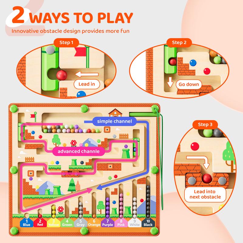 Magnetic Color and Number Maze, Montessori Toys for 3+ Year Old, Wooden Puzzle Activity Board, Learning Educational Counting Matching Toys  for kids