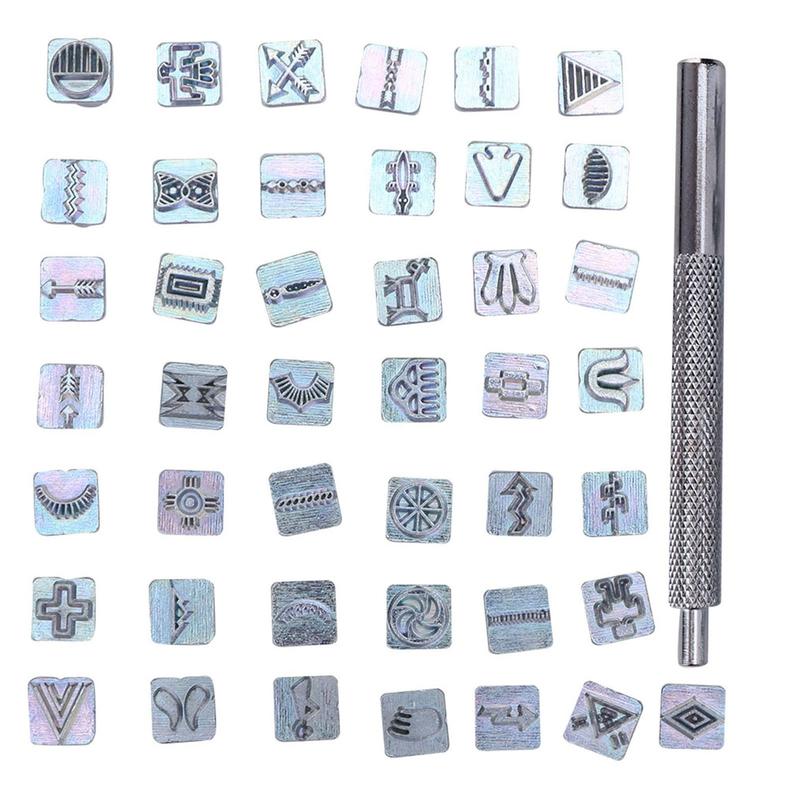 43Pcs Stamps Set Zinc with 1Pc Handle Tool Leather Craft Accessories