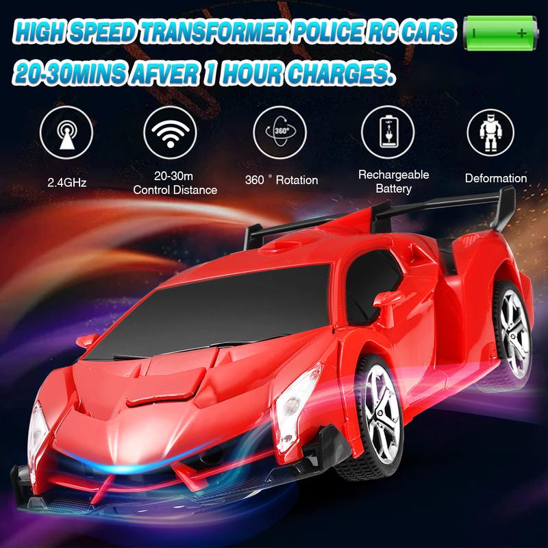 Transform Remote Control Car Robot Toy, 2.4Ghz 1:18 Scale Remote Control Car Transforming Vehicle Robot One-Button Deformation 360° Rotation rc car