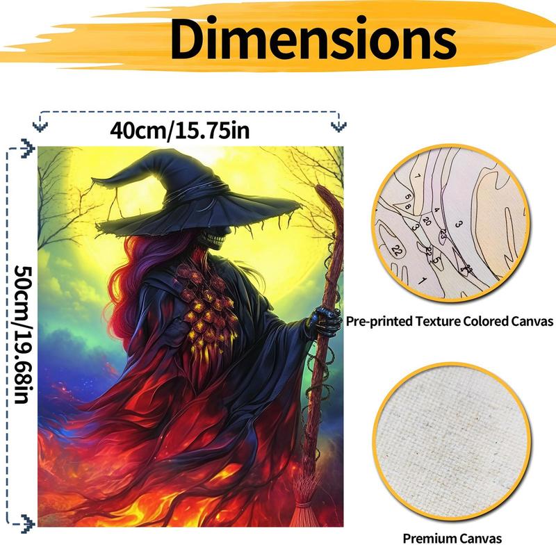 Witch Pattern Painting by Numbers Kit, 1 Set DIY Paint by Numbers Kit without Frame, DIY Wall Art Painting for Home Bedroom Living Room Decor