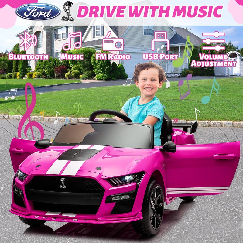 CoCLUB Ride on Toy Cars for Kids, 12V Ford Mustang Shelby Powered Ride on Truck Car with Remote Control, Electric Vehicle Car for kids Girl Boy 3-6 w Music, Bluetooth, LED Lights, 3 Speeds, 4 Wheelers