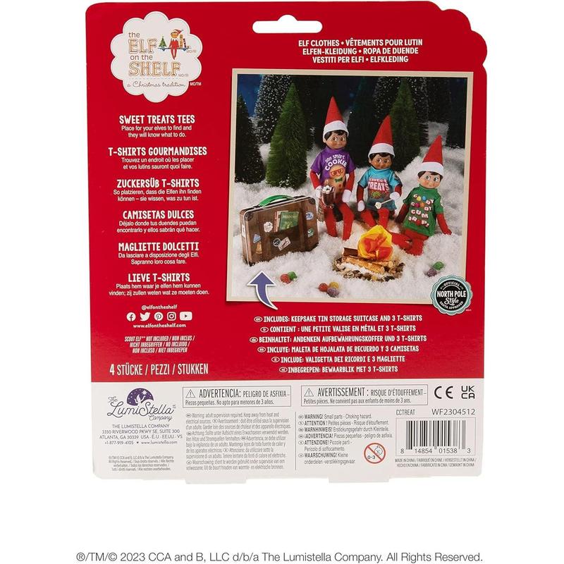 The Elf on the Shelf Claus Couture Sweet Treat Tees for Your Scout Elf - Includes Three tees with Collectible tin Suitcase for Accessories