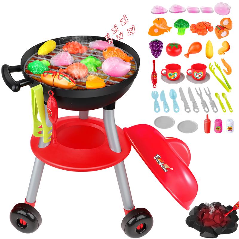 deAO BBQ Grill Toy Set Cooking Toy Set, Kitchen Toy Set, Grill Playset Interactive BBQ Toy Set