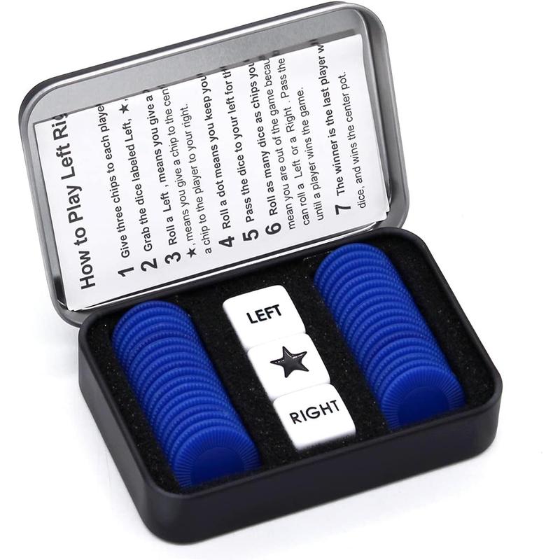 Left Right Center Dice Game Set with 3 Dices + 36 Blue Chips (Blue)