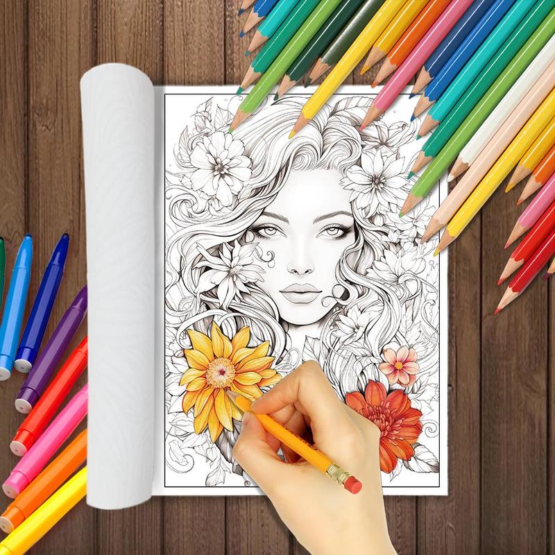 Flower Pattern Colouring Book, 30pcs set DIY Painting Supplies, Wall Art Decor for Home Living Room Bedroom