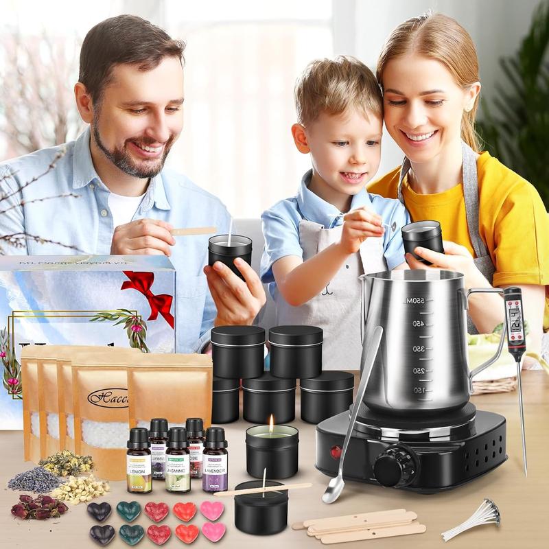 Complete Candle Making Kit with Wax Melter, Making Supplies,DIY Arts&Crafts Gift for ,Beginners,Adults,Including 500w  Stove,Wicks,Rich Scents,Dyes,Melting Pot,Candle tins