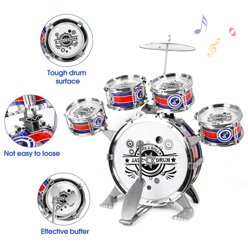 M SANMERSEN Upgraded Kids Drum Set for Toddlers 1-3, Star Light up Drum Set for Kids 3-5, Musical Jazz Drum Toys for Boys Girls 2-5 4-6 5-7 (All Plastic)