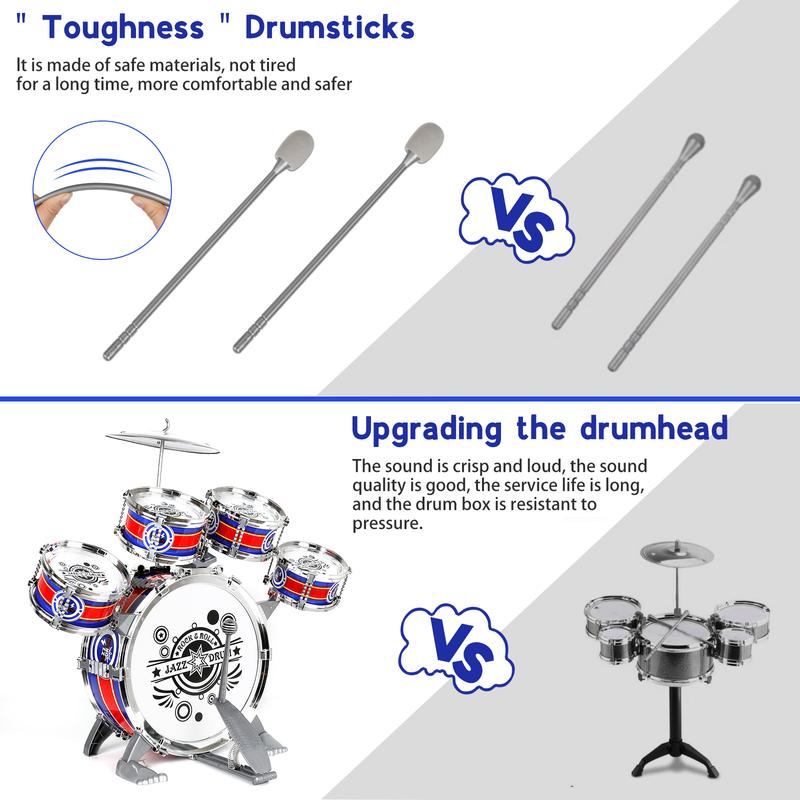 M SANMERSEN Upgraded Kids Drum Set for Toddlers 1-3, Star Light up Drum Set for Kids 3-5, Musical Jazz Drum Toys for Boys Girls 2-5 4-6 5-7 (All Plastic)