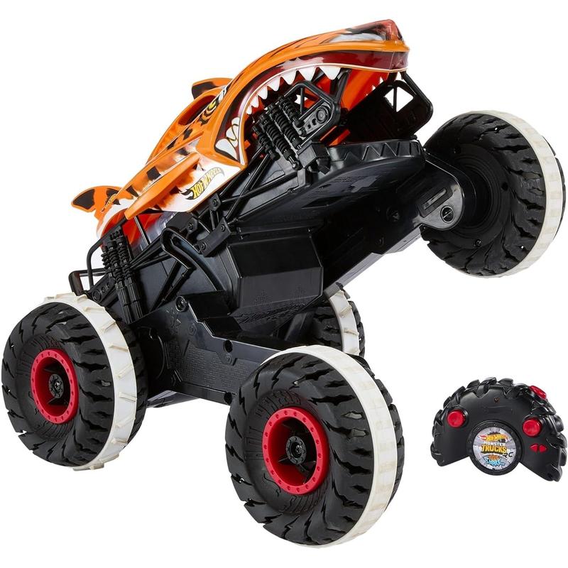 Hot Wheels Toy Truck Monster Trucks RC, Oversized Remote-Control Mega-Wrex Alive in 1:15 Scale, 3 Modes of Play with Interactive Lights & Sounds