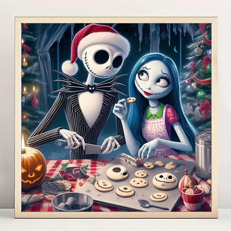 5D Cartoon Jack and Sally Pattern DIY Diamond Arts Colorful Painting Kit without Frame, DIY Decorative Art Picture for Beginner, Wall Art Decor for Home Living Room Bedroom