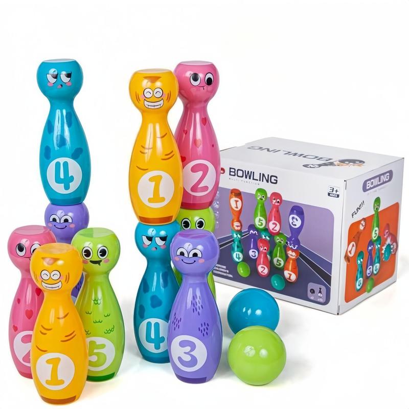 Cartoon Bowling Ball Toy, 1 Set Cute Expression Bowling Ball, Including 10 Bottles & 2 Balls, Birthday Gift