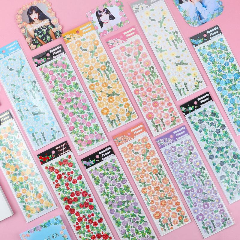 Kawaii bling bling floral deco sticker, rose sticker, scrapbook, toploader sticker