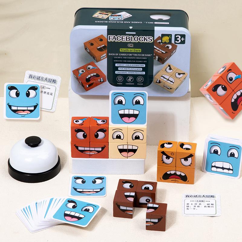 Face-Changing Wooden Expressions Matching Cube Puzzle Blocks - Interactive Board Game for Unforgettable Puzzle Adventures face  puzzle