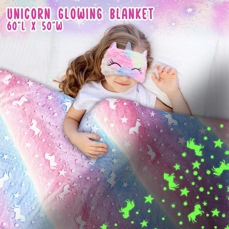 9 Pcs Unicorn Gifts for Girls Toys Christmas Birthday Gifts Kids Girls Age 3 4 5 6 7 8 9 12 with Glowing Blanket LCD Drawing Tablet, Unicorn Kids Girls Toys for Daughter, Niece, Granddaughter