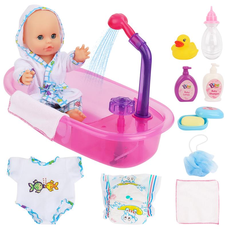 deAO Doll Bath Set - Real Working Bathtub with Detachable Shower Spray