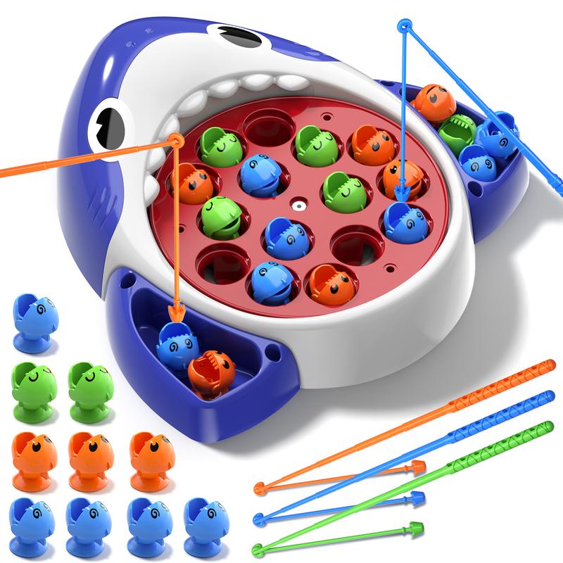 Fishing Games, 24 PCS Magnetic Fishing Game, Travel Party Rotating Board Toys with Sound, Christmas Birthday Gift