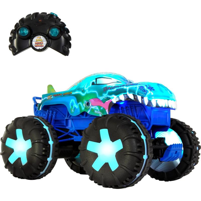 Hot Wheels Toy Truck Monster Trucks RC, Oversized Remote-Control Mega-Wrex Alive in 1:15 Scale, 3 Modes of Play with Interactive Lights & Sounds