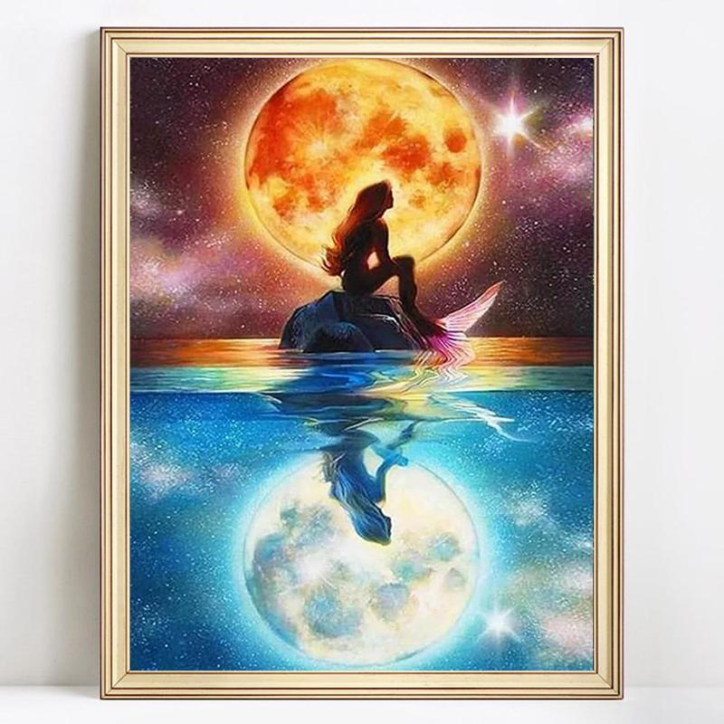 5D Diamond Arts Colorful Painting Kit, Little Mermaid Pattern DIY Diamond Arts Colorful Painting without Frame, Handmade Art Crafts for Home Decor