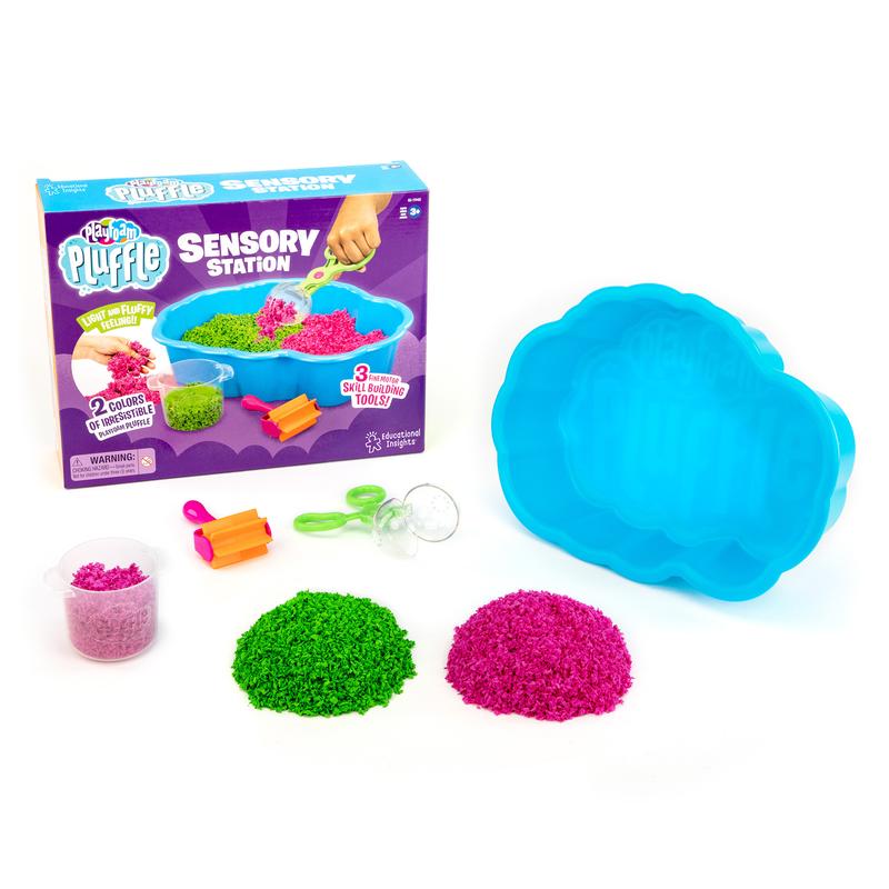 Educational Insights Playfoam Pluffle Sensory Station with 2 Colors of Playfoam Pluffle for Sensory Bins, Ages 3+