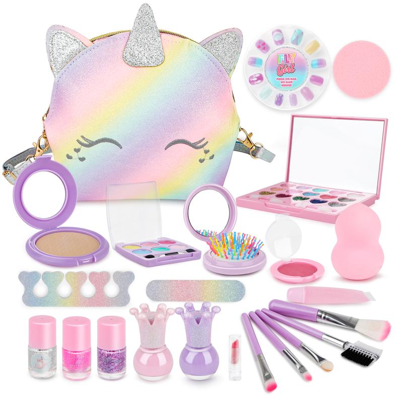 Pretend Play Makeup Kit,Washable Makeup Kit with Unicorn Bag,Make Up Kit Christmas Birthday Gifts