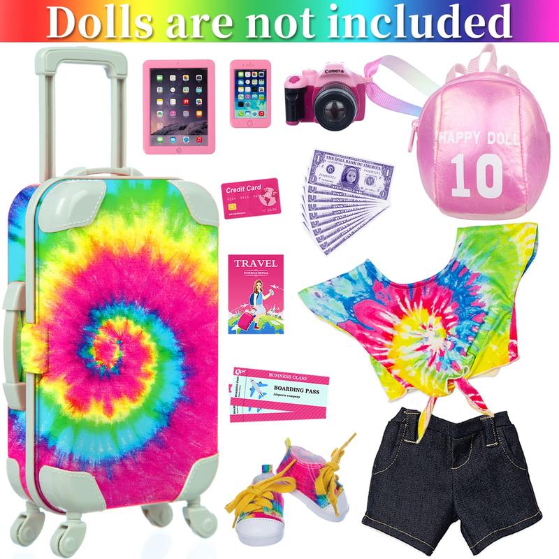 23 Pcs 18 Inch Girl Doll Accessories Suitcase Travel Luggage Game Set - Including Suitcase, Clothes, Shoes, Backpack ect(No Doll)