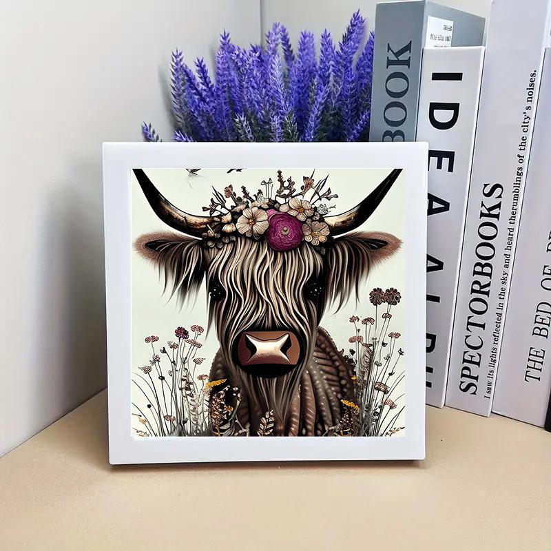 Highland Cow Pattern DIY Diamond Painting Kit without Frame, 6 Counts Set 5D Diamond Painting Cross Stitch Kit, DIY Decor Painting for Bedroom Living Room