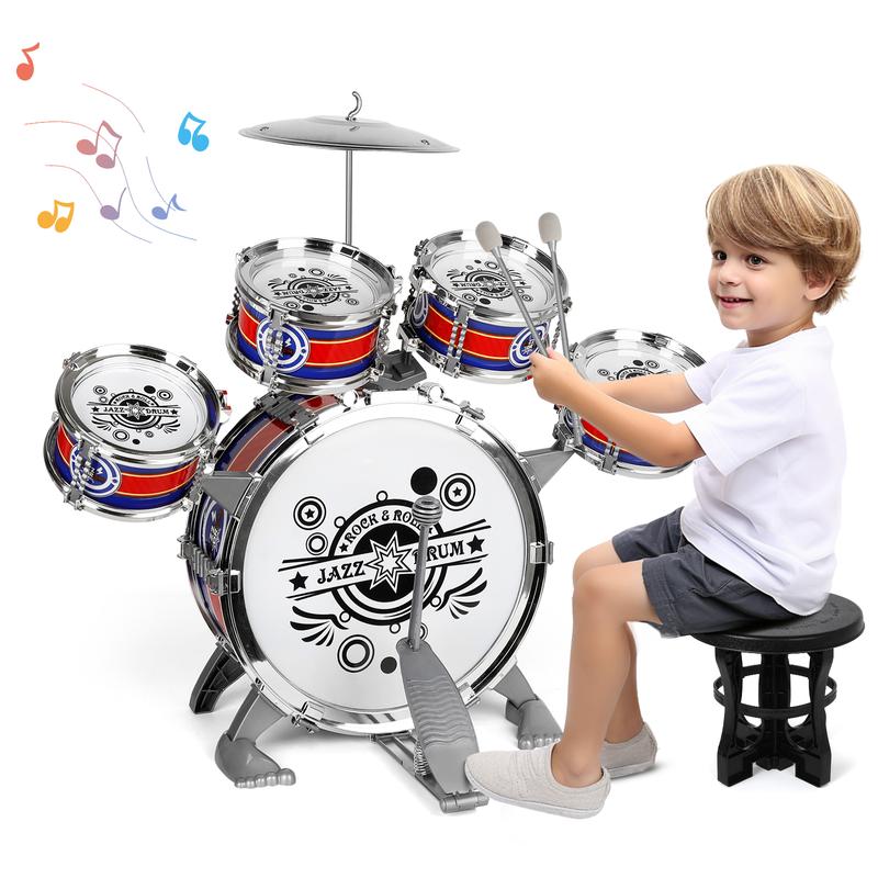 M SANMERSEN Upgraded Kids Drum Set for Toddlers 1-3, Star Light up Drum Set for Kids 3-5, Musical Jazz Drum Toys for Boys Girls 2-5 4-6 5-7 (All Plastic)