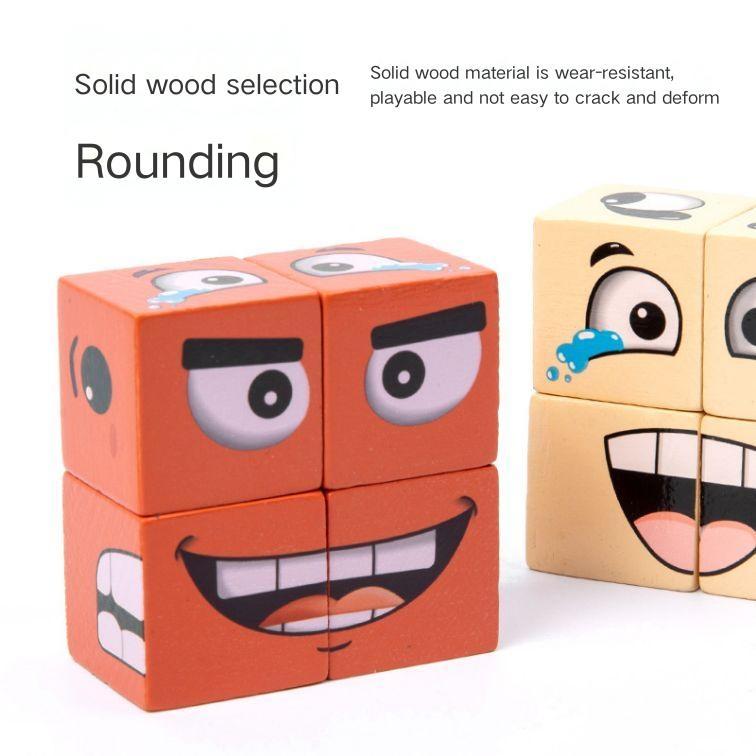 Face-Changing Wooden Expressions Matching Cube Puzzle Blocks - Interactive Board Game for Unforgettable Puzzle Adventures face  puzzle