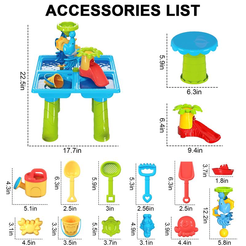 deAO Sand Water Table Toy Sensory Table 4 in 1 Outdoor Sand and Water Play Table Summer Beach Toys Table Activity Sand Water Toys Backyard Outdoor Toys