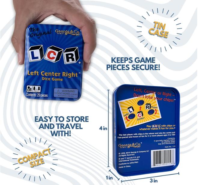 Left Center Right Dice Game - Blue Tin