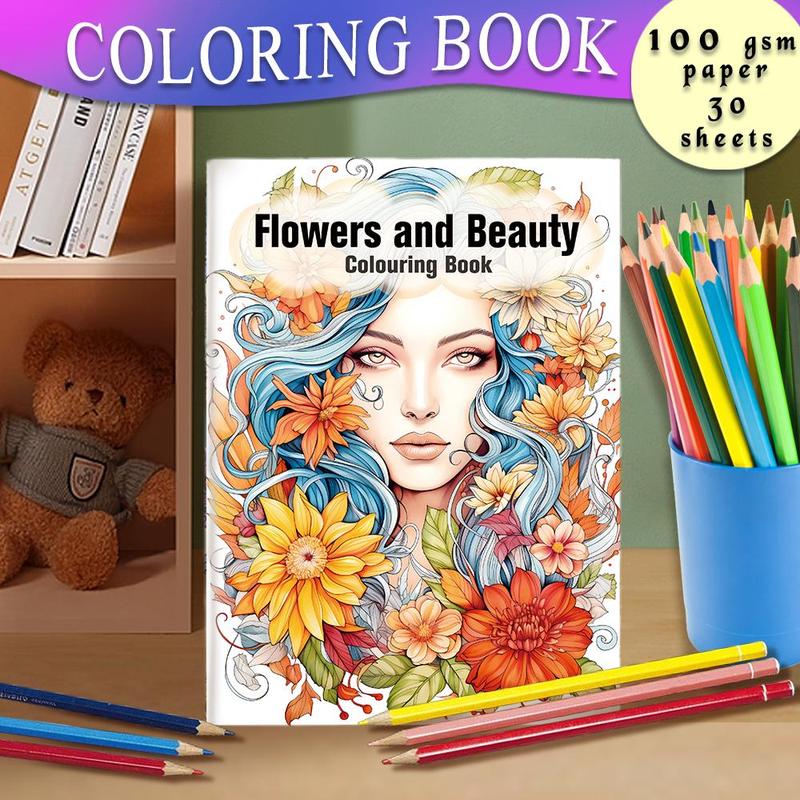 Flower Pattern Colouring Book, 30pcs set DIY Painting Supplies, Wall Art Decor for Home Living Room Bedroom