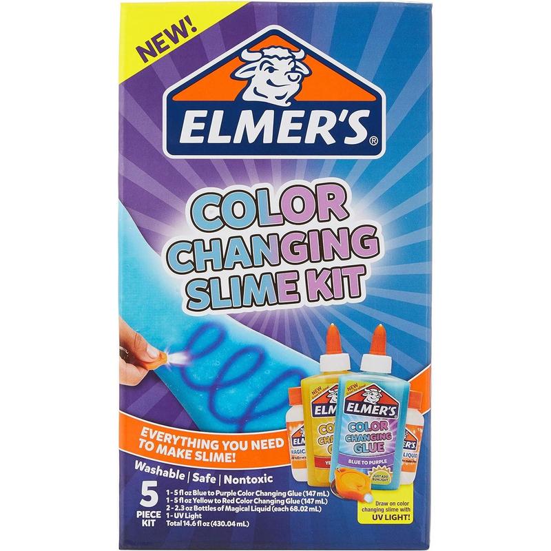 Elmer's Color Changing Slime Kit | Slime Supplies Include Elmer's Color Changing Glue, Elmer's Magical Liquid Slime Activator, UV Light, 5 Piece Kit, Blue Purple + Yellow Red