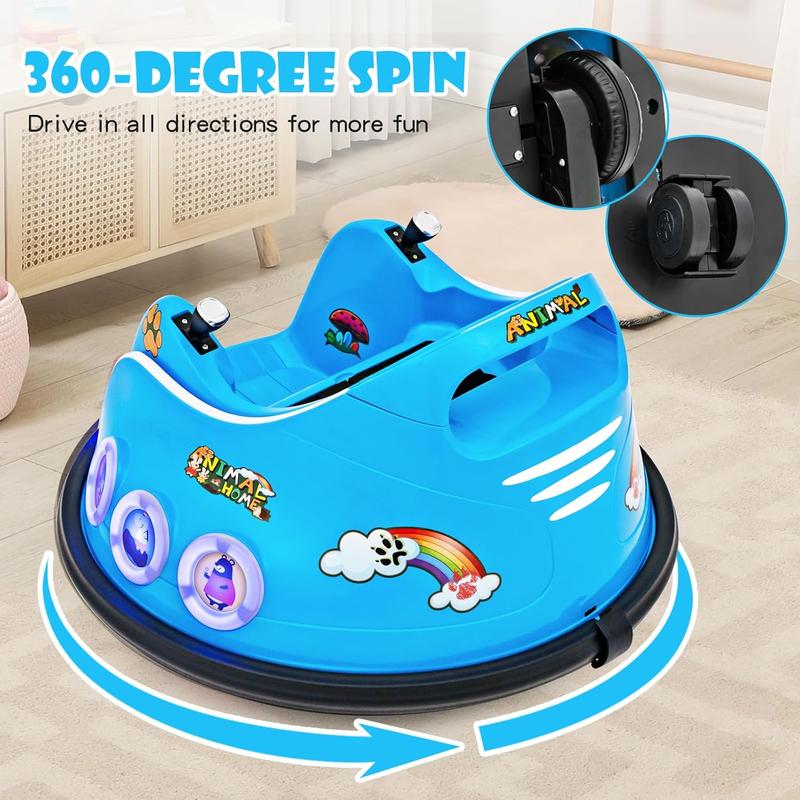 [LiveOnly] 12V  Bumper Car, Battery Powered Ride on Bumper Car, Dual Joysticks, Flashing LED Light & Music,360 Degree Spin, Electric Vehicle Ride on Toys w Remote Control