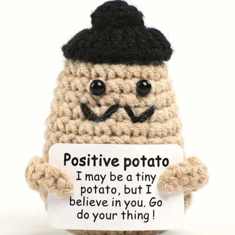 Crochet Positive Potato uplifting positive energy and vibes, positive pepper, lemon, parrot, penguin, pumpkin, Mermaid, Cat, Cow PLUS More choices. Great gifts to carry anywhere