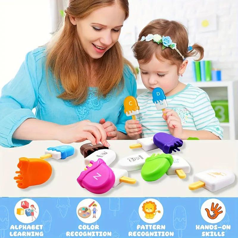 USATDD Preschool Ice Cream Learning Activity - Color Classification, Stacking Toys, Animal and Letter Matching, 3-5 Year Old Boys and Girls ABC Game