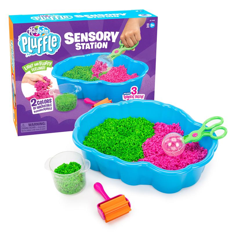 Educational Insights Playfoam Pluffle Sensory Station with 2 Colors of Playfoam Pluffle for Sensory Bins, Ages 3+