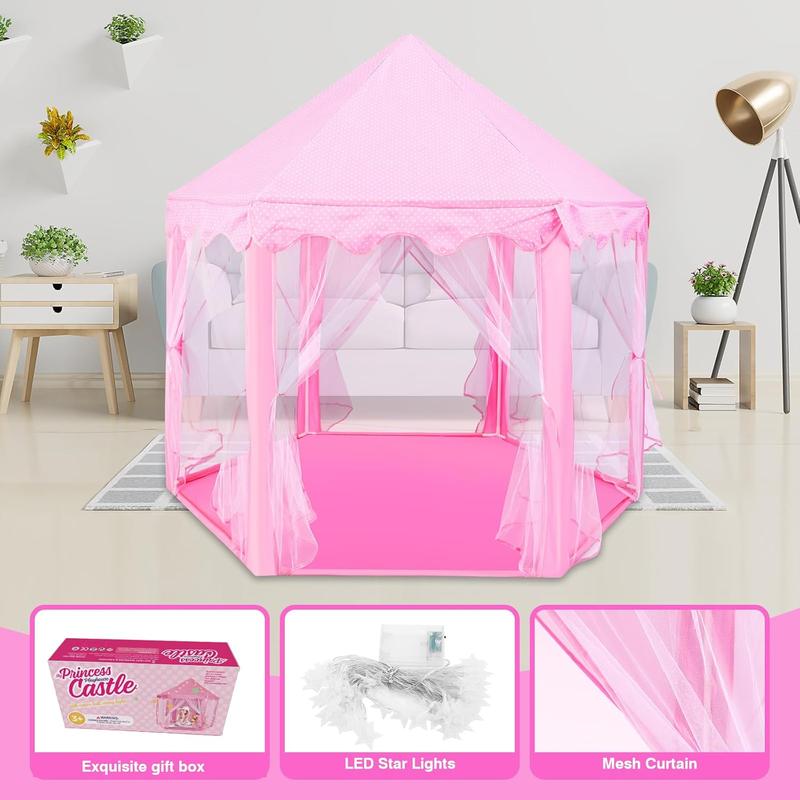 Christmas gift Princess Tent with LED Star Lights - Kids Castle Play Tent for Girls, 55.5