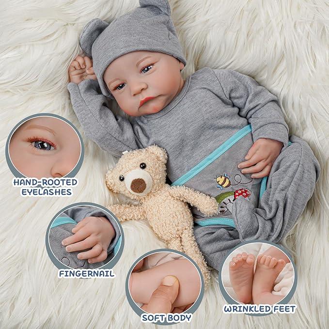 Babeside Eyes Open Reborn Baby Boy Dolls - 18 Inch Realistic Newborn Baby Dolls,Anatomically Correct,Reborn Baby Boy with Gift Box & Feeding Kit for Kids Age 3+