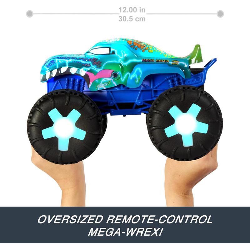 Hot Wheels Toy Truck Monster Trucks RC, Oversized Remote-Control Mega-Wrex Alive in 1:15 Scale, 3 Modes of Play with Interactive Lights & Sounds