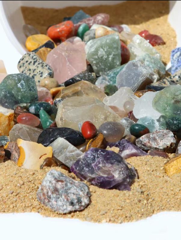 Mix Rock & Sand Exploration Bucket - Includes Raw Stones, Tumbled Stones, Play Sand - Ideal Gift Idea