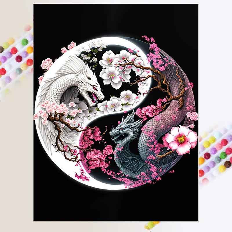 5D DIY Diamond Arts Colorful Painting Kit, Sakura & Dragon Pattern Diamond Arts Colorful Painting without Frame, Handmade Art Crafts for Home Decor