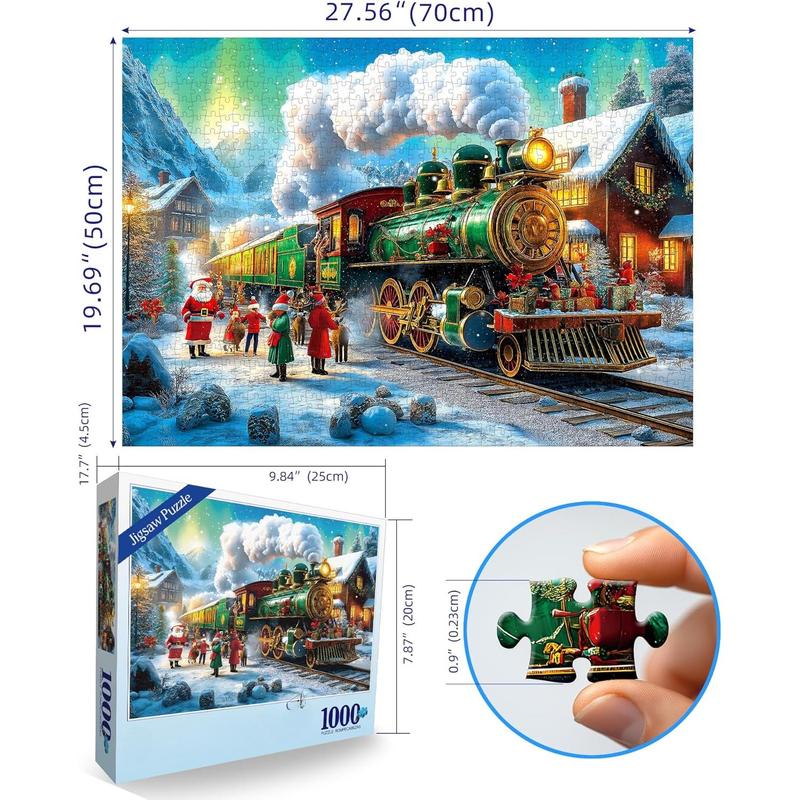 Christmas Puzzles for Adults 1000 Pieces Winter Train Town Jigsaw Puzzles for Adult Puzzles 1000 Pieces with Letters on Back Challenging Holiday Family Puzzle Gifts for Women Men Seniors