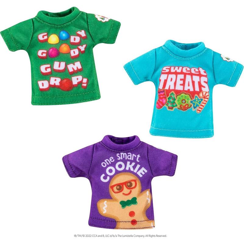 The Elf on the Shelf Claus Couture Sweet Treat Tees for Your Scout Elf - Includes Three tees with Collectible tin Suitcase for Accessories