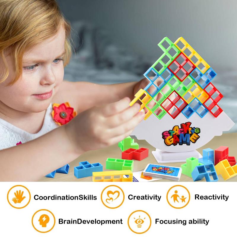 48pcs Tetra Tower Balance Stacking Attack Block Game, Tetris Swing Terra Tower, Family Board Games for Kids & Adults, Team Building Parties Travel Toy