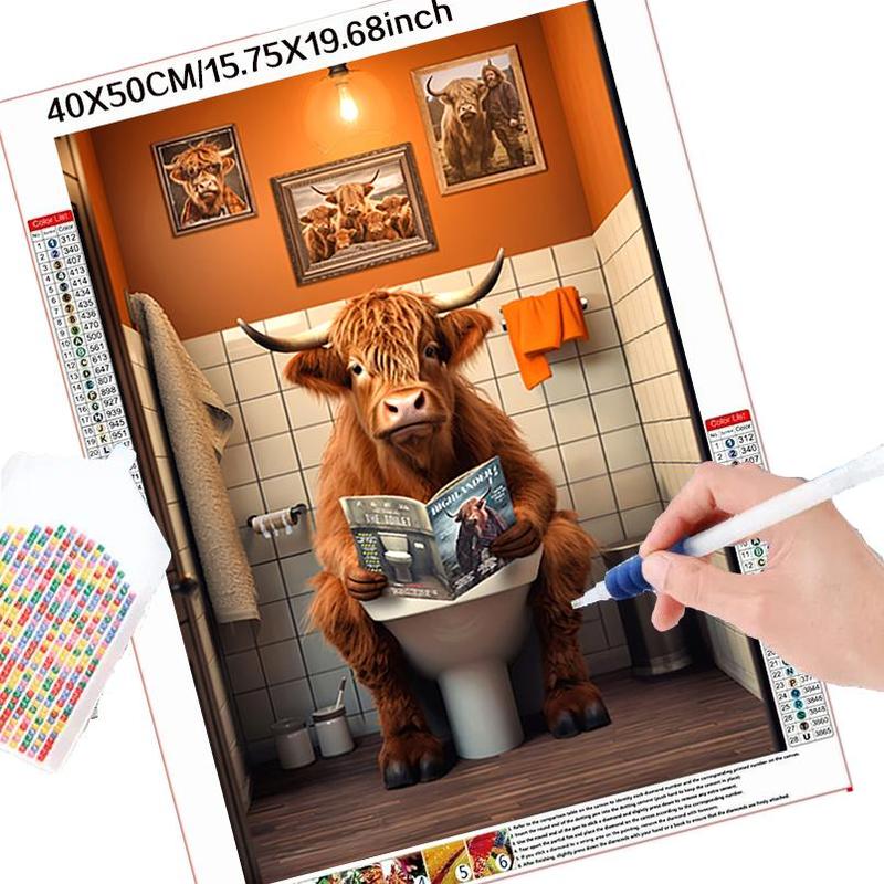 Cow Reading Pattern DIY Diamond Arts Colorful Painting Kit without Frame, DIY 5D Diamond Art Colorful Painting Kit for Beginner, Wall Art Decor for Home Bedroom