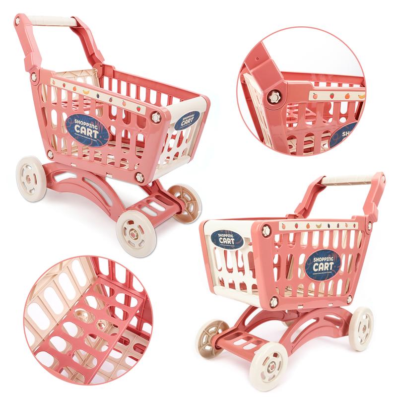 deAO Shopping Cart Trolley for Groceries 65 Food Fruit Vegetables Pretend Play Food Role Play Educational Toy Play Kitchen Toys Store Playset