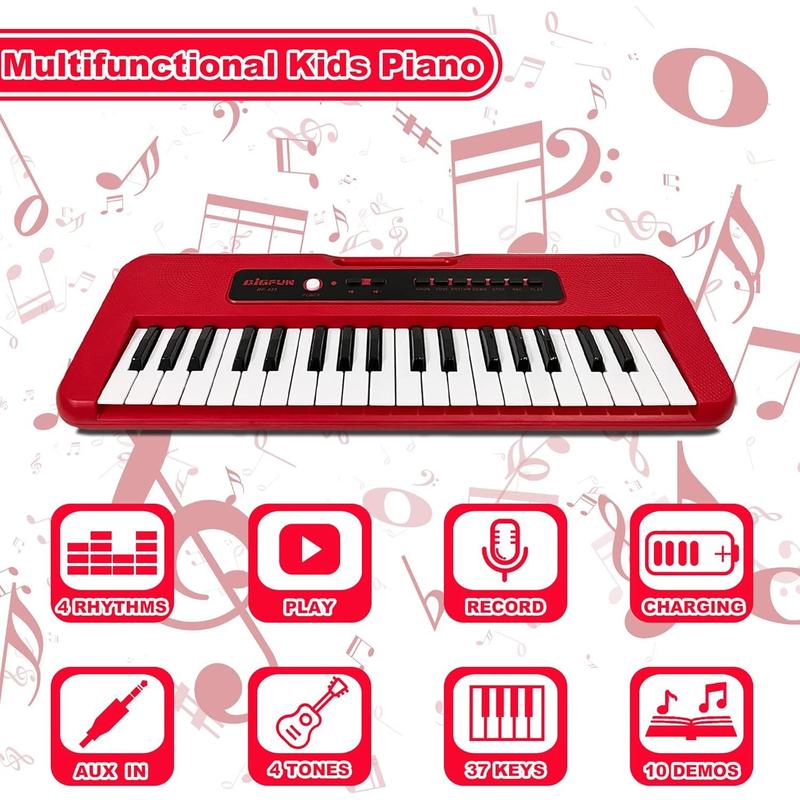 Piano Keyboard for , 37  Portable  Piano for  with Microphone - Music Keyboard Piano Toys for  6 7 8 9 Year Old Boys and Girls (Red)